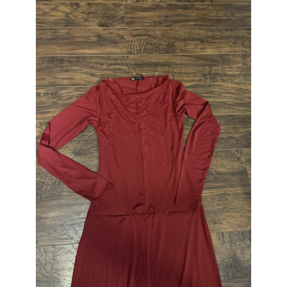 Zara Maxi Burgundy Long Sleeve Dress Sz:M - Picture 3 of 8
